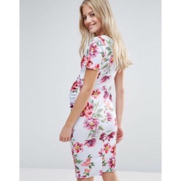 ASOS Maternity Gray Floral Crewneck Bodycon Dress